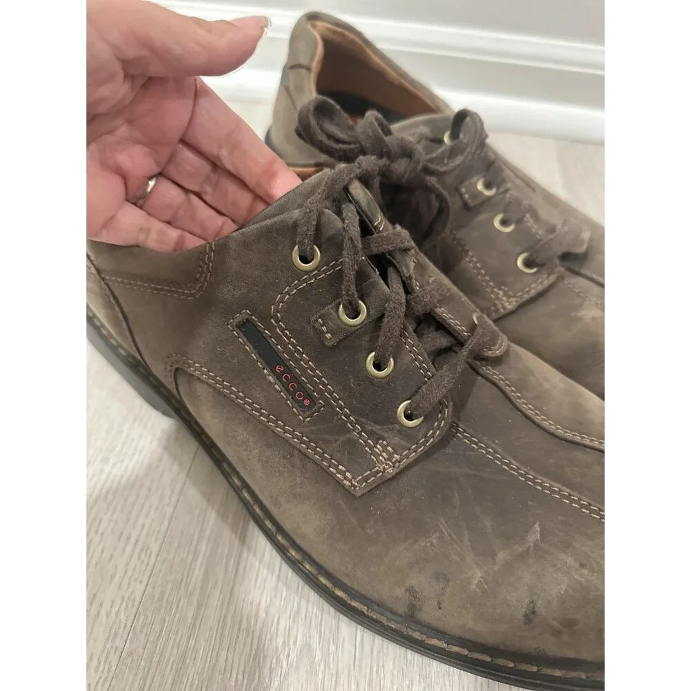 Ecco Fusion Brown Leather Shoes‎ Mens Size 13 Lace Up Comfort Shock Point EU 47